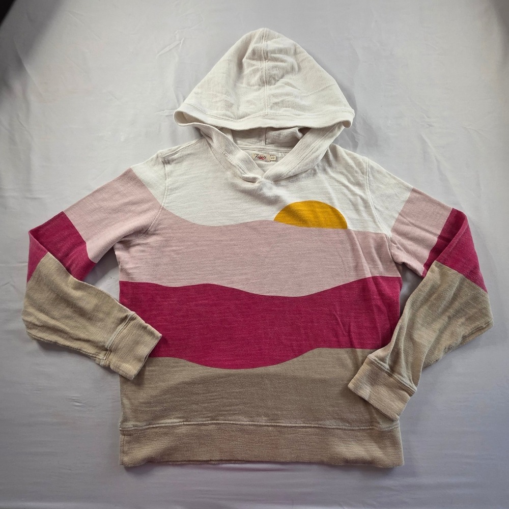Faherty‎ Womens Sunset Stripe Organic Cotton Hoodie Pink Tan WKC0003-AZR Medium